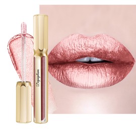 Depuplum Nude Pink Lipsticks for Women Metallic Lipstick Long Lasting Non Stick Cup Lip Gloss, Shimmer Lightweight Hydrating Full Coverage Lip Color, DP106 Prose