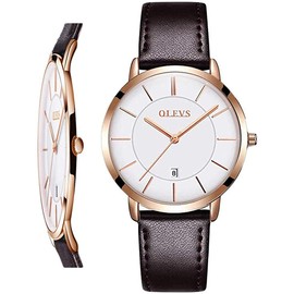 OLEVS Watches for Women Waterproof Wristwatches Analog Quartz Ultra Thin Dark-Brown Watches Leather Strap Watches with Date Calendar Watches,Gifts for Women