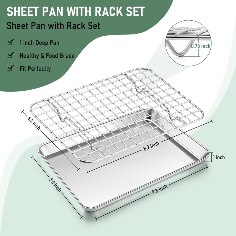 Toaster Oven Pan with Rack Set (2 Small Baking Sheets+2