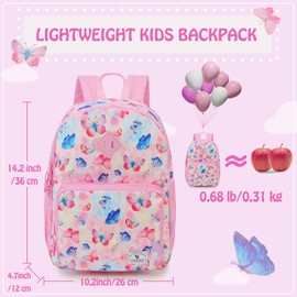 Kids Backpack, VONXURY Lightweight Water Resistant School Backpack for Girls Toddler Cute Bookbag for Boys（Pink Butterfly）