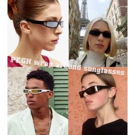 PEGH Narrow Wrap Around Sunglasses y2k for Men Women Small Black Rectangle Sun Glasses 90s Punk Futuristic Sports Shades