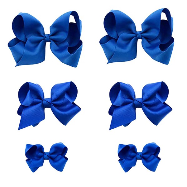 Blue Bows for Girls,6PCS Hand-made Grosgrain Ribbon Hair Bows Alligator