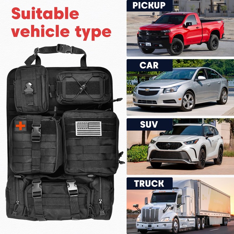 MOTOTIPS Tactical Seat Back Organizer, Molle Seat Back Organizer Panel