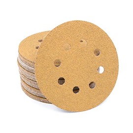DollaTek 50PCS Yellow Sanding Discs Pads, 5-Inch, 8-Hole Loop Aluminium Oxide Sandpaper for Orbital Sanders - 320 Grit