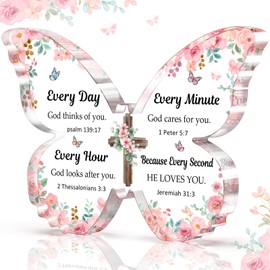 Christian Gifts for Women, Inspirational Spiritual Baptism Religious Gift for Women - 5x3.8x0.5 Inch Acrylic Butterfly Plaque with Bible Verse and Prayer - Christmas or Birthday Gifts for Women