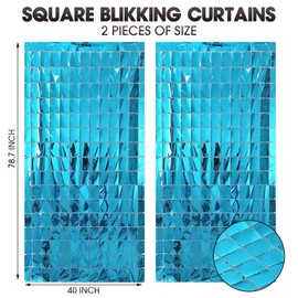 2 Pcs Blue Foil Fringe Square Curtain Backdrop - Blue Streamers Party Decorations, Sequin Square Curtain Photo Wall Backdrop Props for Under The Sea Birthday Ocean Beach Party Decor, 3.3 x 6.6 Ft