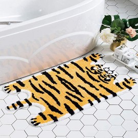 Bathroom Rug Non Slip Cute Tiger Shaped Animals Bath Mat Area Rug Non-Slip Soft Shower Rug Water Absorbent Thick Shaggy Floor Door Mats for Kid's Room Playmat (50x90cm)
