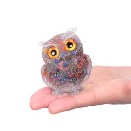 Jovivi Colorful Shell Crystal Owl Figurine Ornament Owl Gifts For Women,2.36" Carved Resin Gem Stones Healing Crystals Cute Owl Animal Home Office Desk Crystal Decor for Living Room