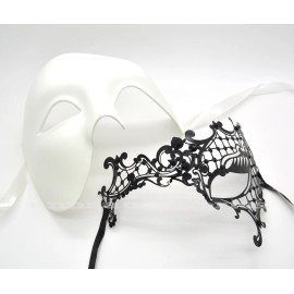 Prom Party Couple Venetian Metal White Plastic Men & Women Masquerade Mask