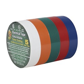 Duck Brand Colored Electrical Tape, 1/2-Inch by 20 Feet, 5-Pack of Rolls, Multi-Color (299020)