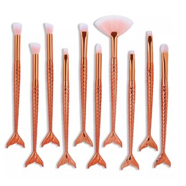 Lizzy 10pc 3D Mermaid Makeup Brushes | Lovely Gradual Cosmetic Brushes for Eyeshadow, Eyeliner, Blush, Blending, Eyeliner, Small Lip, Shader Brush (Rose Gold)