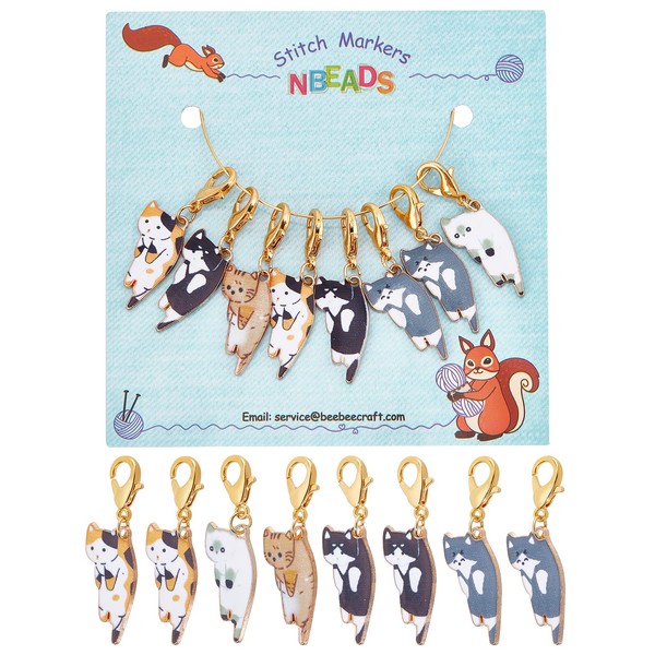 NBEADS 8 Pcs Cat Stitch Markers, Alloy Enamel Crochet Stitch