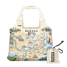 Xplorer Maps Boston City Map Pouch Tote with Handles - Grocery Shopping Bag - Reusable & Eco-friendly - Foldable Nylon - Heavy Duty Fits in Pocket - 18x25