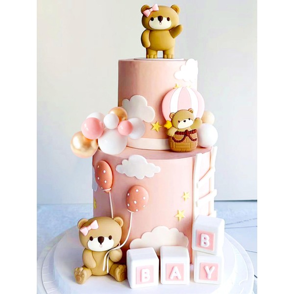 JeVenis - Oso de peluche rosa para decoración de tarta de bebé o de peluche, decoración de tarta de oso de peluche, decoración de cumpleaños