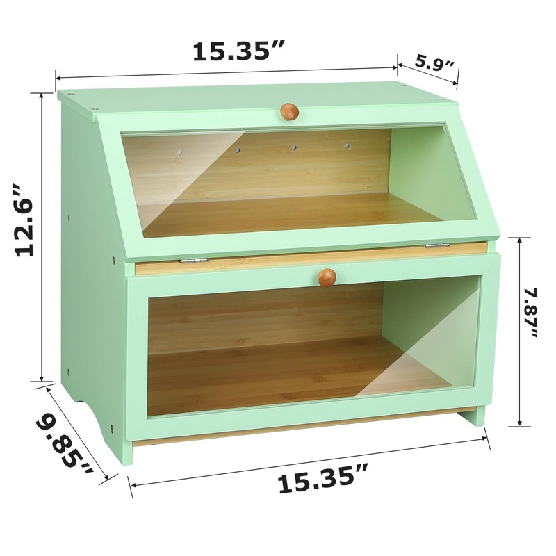 HOMEKOKO Double Layer Large Bread Box for Kitchen Counter, Wooden
