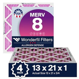 13x21x1 MERV 8 Air Filter (4-Pack) | Wonderfil Filters | Pleated HVAC Design | Perfect Fit for AC & Furnace Systems | Actual Size: 13" x 21" x .75"