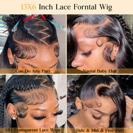 Junemet Human Hair Wig 13x6 HD Lace Front Wigs Human Hair 200% Density Bone Straight Human Hair Wigs Glueless Brazilian Real Lace Frontal Wigs Pre Plucked with Baby Hair for Black Women 20 Inch