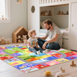 YukiSoul Farm Map Playmat Rugs for Kids, Game Rug with Anti-Slip Rubber Backing, Cute Animal Farming Game Road Map Play Mat Nursery Rugs for Children Bedroom Playroom 5x7 Ft.