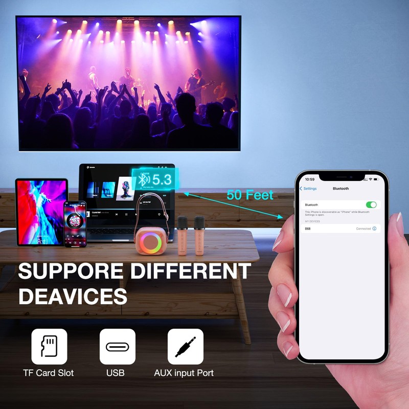 Portable Karaoke Machine with Microphone and Speaker, Pink