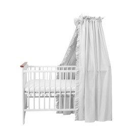 balbina Canopy, 100% Cotton, Decorative Set for Cot, Bed Canopy with Ruffle & Bow, Mosquito Net for Baby Room, Opaque Bed Curtain without Canopy Pole, 240 x 165 cm, Grey