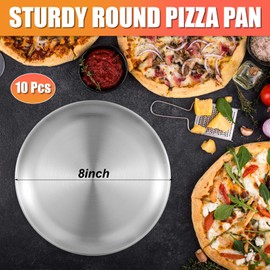 HOFURME 10 Pcs 8 Inch Pizza Pans Bulk Stainless Steel Sets Round Bakeware Pizza Trays for Oven Kitchen Baking Home Restaurant Safe Sturdy Reusable (Silver)