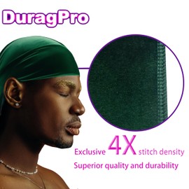 DuragPro 2 Pack Velvet Durag for Men - Enhenced Colorfastness, Duribility, and Compression (Green)