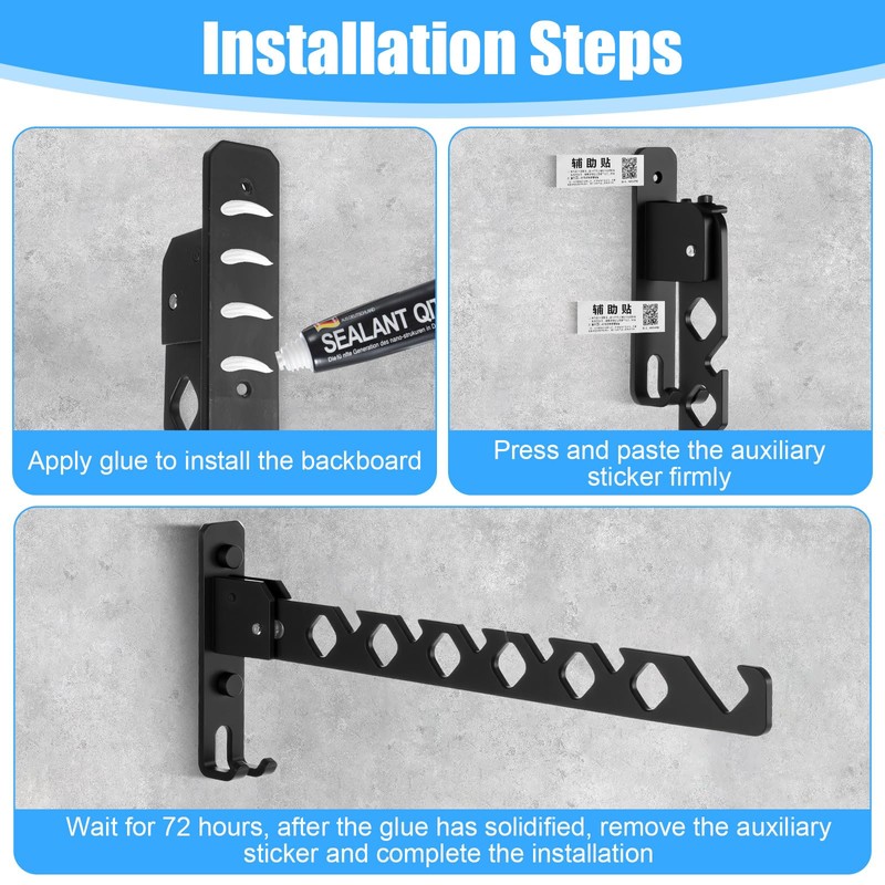 MBAIYO 3 Pack Black Wall Mount Coat Hanger Holder, Retractable