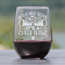 Make Your Mark Design Bows and Bling It's a Cheer Thing 17oz Stemless Wine Glass Hand Engraved Etched Cheerleader