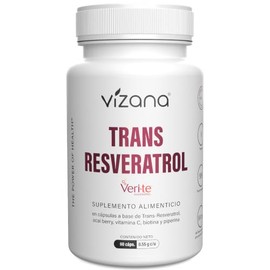 VIZANA NUTRITION | Trans-Resveratrol en Cápsulas HPMC Vegetarianas (60 Caps-550 mg) Adicionado con Acai Berry, Vitamina C, Biotina y Piperina