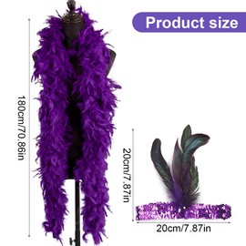 NHQZ Federboa, 1920 Women's Costume Accessory Set with Feather Headband, 20s Costume Women, Fluffy Feather Boa, purple