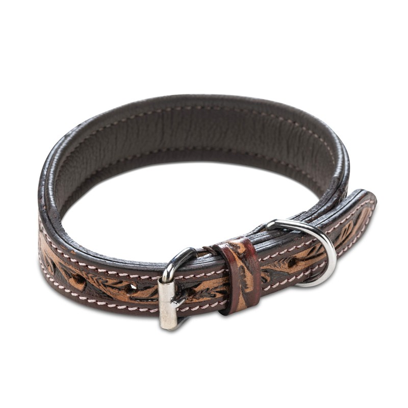 Unique Leather Dog Collar with Hand-Carved Stamping Patterns / Ornaments