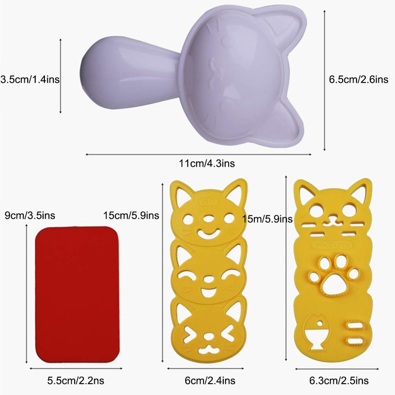 Rice Ball Mold Set, Cartoon Cat Shaped DIY Bento Maker