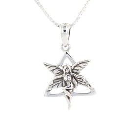 Jewelry Trends Sterling Silver Celtic Trinity Knot Fairy Pendant on 18 Inch Box Chain Necklace