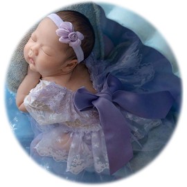 Zeroest Newborn Photograohy Outfits Girl Lace Romper Headband Props Newborn Girl Photoshoot Photo Outfit Infant Baby Picture (Lavender)