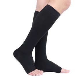 TOFLY® Compression Stockings (Pair), Medical Grade Firm Support 20-30mmHg, Opaque, Unisex, Open Toe Knee High Compression Socks for Varicose Veins, Edema, Shin Splints, Nursing, Travel, Black XL