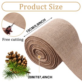 DAJAVE Jute Table Runner 15 cm x 20 m Table Runner Natural Jute Ribbon Table Runner Jute Linen Fabric Sold by the Metre Can be Cut to Size for Various Desk Sizes Table Runner for Garden Party, Wedding