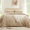 7 Pieces Fluffy Full Comforter Set, Beige Fleece Striped Bedding