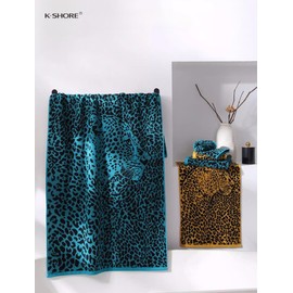 KINGSHORE 3 Piece Premium Bath Towel Set (Leopard), 1 Bath Towel 2 Hand Towels, Quick-Drying, 100% Cotton，Oeko-TEX Certified (Blue)