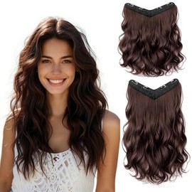 Extensiones de Cabello con Clip Invisibles, Juego de 2 Piezas de 45 cm y 60 cm, Postizos de Ondulado Natural con 4 Clips Seguros, Extensiones de Cabel