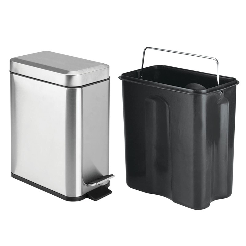mDesign Small Modern 1.3 Gallon Rectangle Metal Lidded Step Trash
