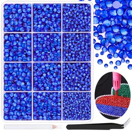 6800Pcs Hotfix Rhinestones for Clothing, Sapphire 2-5mm Mixed Sizes Iron On Flatback Glass Gems, Bedazzling Crystals Rhinestones for Crafting Hats Shoes Fabric Decor Nail Art