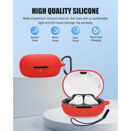 for SteelSeries Arctis GameBuds Case Cover, Full Protective Silicone Skin Cover for SteelSeries Arctis GameBuds,with Keychain & Lanyard and Cleaner Kit, Front LED Visible, Red