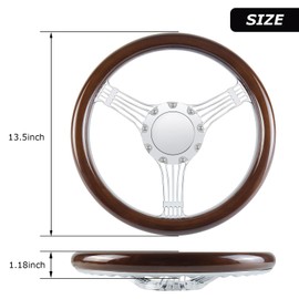 QYMOPAY 9 bolt disc shaped steering wheel, 14 inch wooden steering wheel, suitable for most nine hole car wooden steering wheels