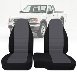 GXARTS 2Pcs 60/40 Cloth High Back Bench Seat Cover Black/Charcoal Compatible with Ford Ranger XLT Front 1998 1999 2000 2001 2002 2003(Without Console Cover)