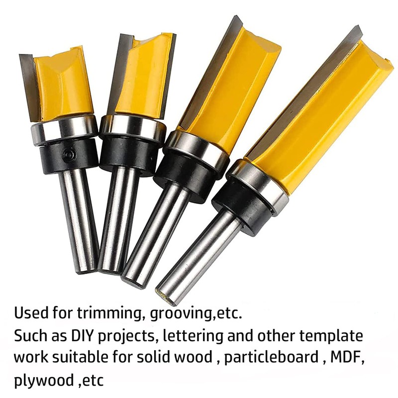 YUENTOEN 4PCS Pattern Flush Trim Router Bit Set, 1/4 Inch