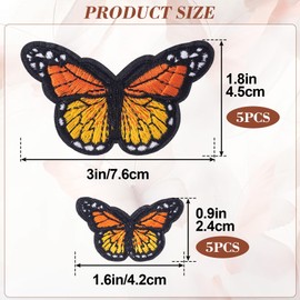 PAGOW 10 PCS Butterfly Iron on Patches, Orange, Multiple Shapes, Iron Sew On Embroidered Applique Decoration Sewing Patches for Hat, Bags, Jacket, Dress, T-Shirt