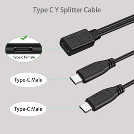 Copnacx USB-C 2-in-1 Splitter Charge Cable, USB Type C Female to 2 USB-C Male Charging Y Cable