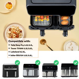 GINOYA Air Fryer Rack for Tefal EY9018 Dual Easy Fry 5.2/3.1 L, Cecotec 5.5/3.5 L Baskets, Moulinex 8.3 L, DMS 6L/4L, 304 Stainless Steel Airfryer Accessories Double Chamber Hot Air Fryer Dual