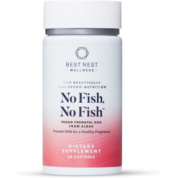 No Fish No Fish Vegan Prenatal DHA, Algae Omega 3 Supplements, Supports Baby's Brain and Eye Development During Pregnancy and Lactation, Easy to Swallow, 60 Ct, Best Nest Wellness
