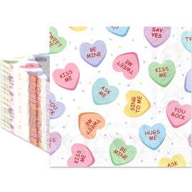 120Pcs Mother's Day Paper Napkins Colorful Love Heart Disposable Napkins Conversation Heart Cocktail Napkins for Wedding Anniversary Party Decorations (Short)